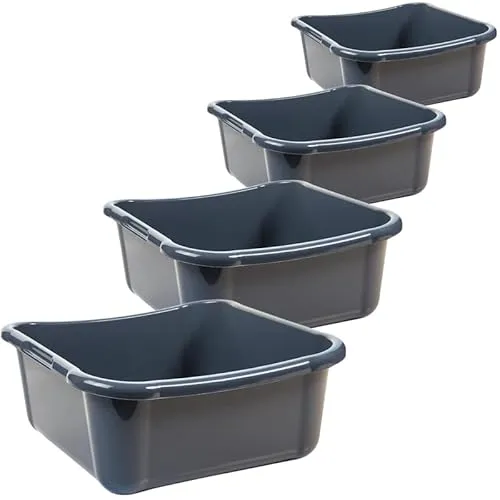 Sustania Schüssel Spülschüssel eckig Waschschüssel, 4 Stück, 12 Liter, 15,5 x 35 x 35 cm, aus stabilem Kunststoff, dunkelgrau, Made in EU