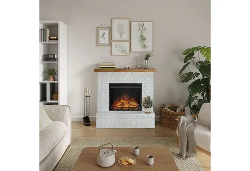 TAGU Elektrokamin ROLF Backstein weiß - Moderner Elektrokamin für den Innenbereich mit LED Flammen und variabler Heizleistung von 750-1500 W, ideal für stilvolle Wohnzimmer.