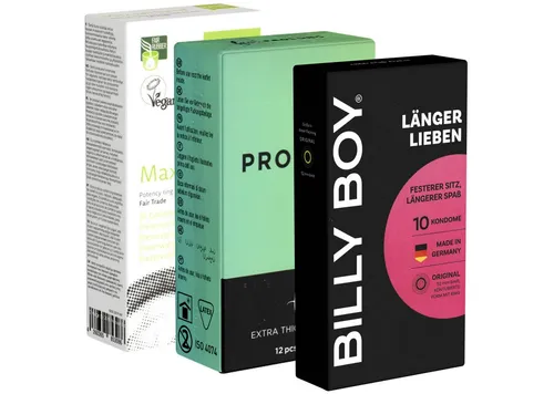 Kondomotheke Kondome Long Love Mix 3 Packungen aktverlängernde Kondome, insgesamt, 32 St., Kondome für längeres Durchhaltevermögen, Länger Liebe machen - Orgasmus verzögern - Mehr Standfestigkeit
