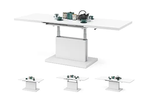 All4All Couchtisch Asti - Kaffeetisch - Wohnzimmertisch – Höhenverstellbar - mit Einlegeplatten - Ausziehbar - Sofatisch - 120x70cm - 05 - Weiß