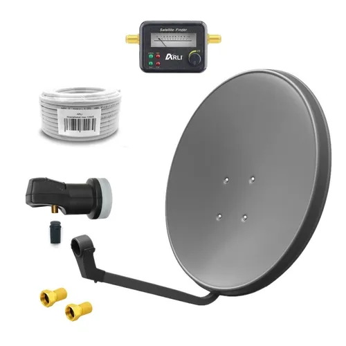 ARLI 60cm HD Sat Anlage mit Single LNB und Zubehör - SAT-Antenne für optimalen Empfang: 60cm Schüssel für Astra 19,2° und Hotbird 13°, inklusive 50m Koaxialkabel und Satfinder für einfache Ausrichtung.