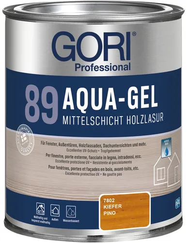 Gori 89 Kiefer Aqua-Gel Holzlasur 2,5L - Hochwertige Holzlasur für Außenanwendungen, bietet exzellenten Witterungs- und UV-Schutz. Ideal für Fenster, Türen und Fassaden. Tropfgehemmt für eine einfache Verarbeitung und ergiebig mit ca. 12 m² pro Liter.