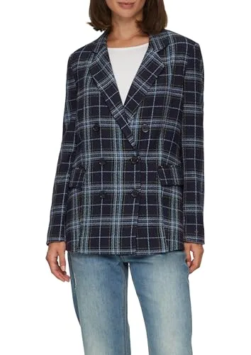s.Oliver Langer Twillblazer mit Karomuster Navy 34 - Damen Blazer in regulärer Passform, elegantes Karomuster, leichtes Futter und Pattentaschen für einen stilvollen Look im Büro oder bei besonderen Anlässen.