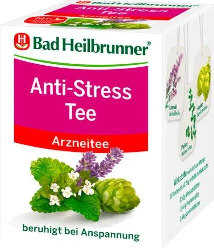 Bad Heilbrunner Anti-Stress-Tee Filterbeutel 8x1,75 g - Tees mit entspannenden Kräutern, ideal zur Stressbewältigung und für Momente der Ruhe.