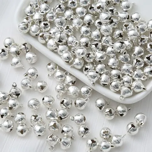 Silber Metallglöckchen, Mini Glöckchen zum Basteln, Katzenspielzeug | Rostschutz Glöckchen für DIY Weihnachten Dekoration, 100 Stück mit Öse, 12mm