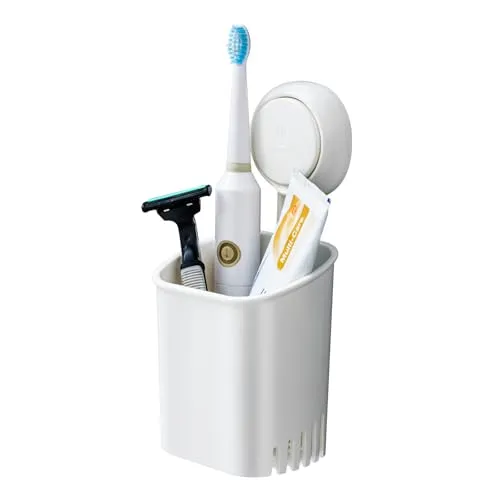 LEVERLOC Saugnapf Zahnbürstenhalter Wand, Max Halt 3 KG Zahnbürstenhalter ohne Bohren für Dusche, Badezimmer Zahnpastahalter, Wasserfester Rasierklingenhalter, Zahnputzbecher, Plastik in Weiß