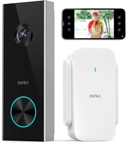 aosu Türklingel mit Kamera 2K Video Türklingel, Verschlüsselte Speicherung klingel Kamera mit K.I. Personenerkennung mit AI, batteriebetrieben, Arbeit mit Alexa