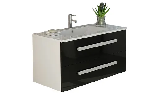 Jet-Line Badset Rapperswil 90cm Schwarz Hochglanz - Waschtisch-Set mit modernem Design, hochwertigem SMC-Waschbecken und elegantem Hochglanz-Unterschrank für ein stilvolles Badezimmer.