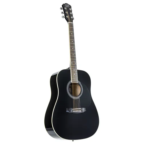 J & D D-80 BK Westerngitarre - Gitarren für Anfänger: Diese Dreadnought-Akustik-Gitarre mit schwarzer Hochglanz-Fichtendecke bietet einen kraftvollen Klang und erleichtert durch ihr flaches Halsprofil den Einstieg ins Gitarrenspiel.