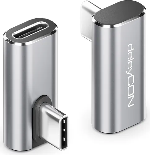 deleyCON USB-C Adapter Winkel 90 Grad (2 Stück) 40Gbps, 240W, 8K60Hz, Aluminium Gehäuse, Typ C Stecker auf Buchse Kompatibel mit Smartphone Tablet Laptop Notebook PC Switch uvm.