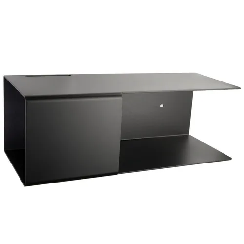 Designfabrik Hamburg Nachttisch schwebend, Pulverbeschichtet - Minimalistischer Nachttisch in Schwarz: Schwebend, aus robustem Aluminium und mit durchdachten Funktionen für eine ordentliche Schlafumgebung. Integrierter Kabelkanal für eine saubere Optik und flexibler Einbau links oder rechts.