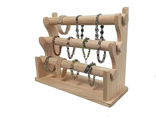 Yudu Schmuckständer mit 3 abnehmbaren Rollen aus Holz - Praktischer Schmuckständer zur Aufbewahrung von Ketten, Armbändern und Uhren. Mit abnehmbaren Rollen für flexibles Design. Hergestellt aus hellem Holz, individuell gestaltbar und stabil für alle Schmuckstücke.