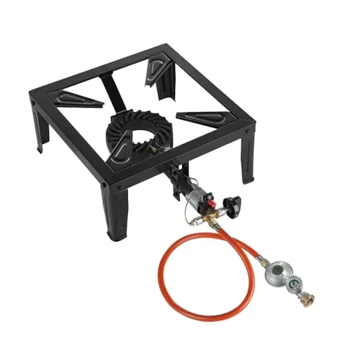 Mucola Gaskocher Hockerkocher mit Piezozündung - Premium-Gaskocher für Camping und Outdoor, 6,5 kW Leistung, inklusive Piezozündung, Gasschlauch und Manometer für sichere Nutzung.