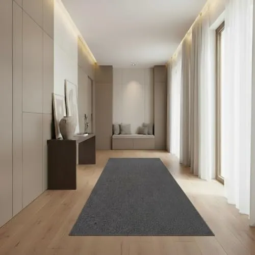 Jimri Moderner Teppich Wohnzimmer – Weich, Strapazierfähig & Pflegeleicht – Einfarbig Grau, Rund & Rechteckig – Hochwertige Verarbeitung – Oeko-TEX Zertifiziert – Grau, Läufer 80x250 cm