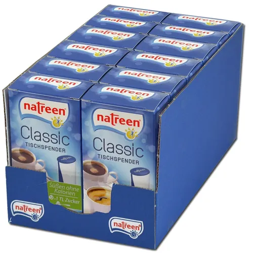 Natreen Tischspender mit 500 Pastillen - Süßstoffspender mit 12x500 Pastillen, ideal für zuckerfreies Süßen und praktisch für den Einsatz zu Hause oder im Büro.