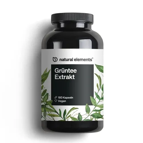 Grüntee Extrakt Kapseln NATURAL ELEMENTS - Nahrungsergänzungsmittel mit hochdosiertem Grüntee-Extrakt, unterstützt den Stoffwechsel und fördert die Fettverbrennung.