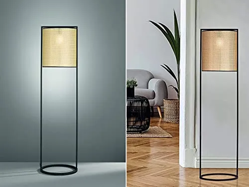 Stylishe LED Stehleuchte 150cm - Rattan Optik - Moderne Standleuchte im Vintage Design mit 150 cm Höhe und 40 cm Schirmdurchmesser. Ideal für Wohnzimmer oder Flur, inklusive E27 LED Leuchtmittel für warmes Licht.
