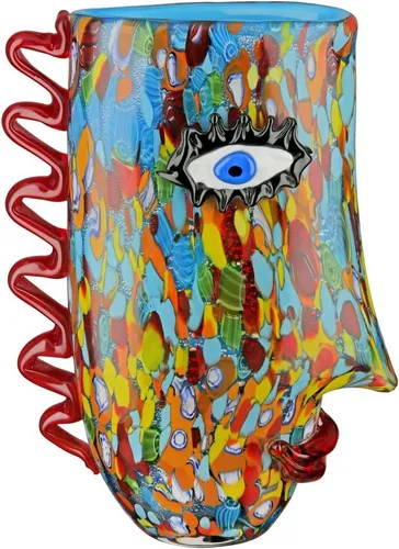 GILDE GLAS art Design Vase Froozen - Gesicht Face - Vasen aus mundgeblasenem, durchgefärbtem Glas, Höhe 30 cm, ideal als besonderes Geschenk für jeden Anlass.