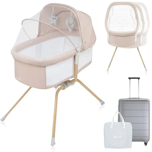 Lionelo Malin Evo Babywiege - Reisebett für Babys bis 9 kg mit innovativem Schaukelsystem und 3-lagiger Matratze für gesunden Schlaf. Schnell montierbar und ideal für unterwegs.