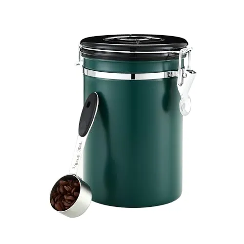 BUCOMTU 1,8 Liter Edelstahl Kaffeedose Luftdicht mit Datumsanzeige und Edelstahlschaufel Kaffeedosen, Kaffeebohnenbehälter für Nüsse Kakao Teeblätter