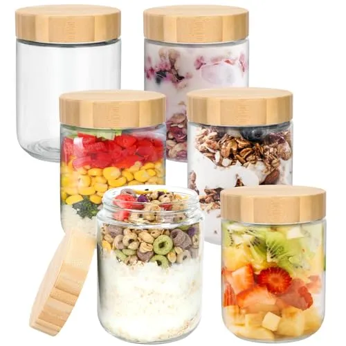 Mozvvco 6 Stück Mealprep Gläser, Overnight Oats Gläser mit Luftdichte Deckel,500ml Einmachgläser mit Schraubdeckel, Multifunktionale Meal Prep Glas Mason Jar für Marmelade,Salat,Milchshake,Joghurt