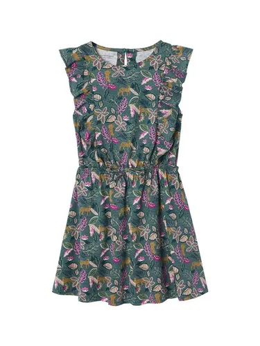 vertbaudet Minikleid Bedrucktes Mädchen Jerseykleid mit Volantärmeln