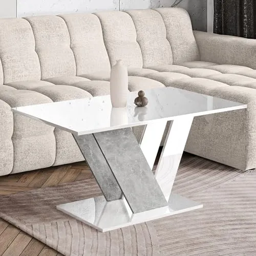 Home Collective Couchtisch Beistelltisch 100x60 cm | Moderner Wohnzimmertisch in Weiß glänzend - Moderner Couchtisch mit stabilem V-Gestell und pflegeleichter Oberfläche. Ideal für Getränke und Deko, passt perfekt in zeitgemäße Wohnstile. Maße: 100x60x55 cm.