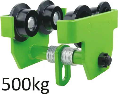 stabile Laufkatze mit 75mm - 125mm Flanschbreite - Krankatze mit 500 kg Lastkapazität - Unterflansch mit 0,5 Tonnen Traglast - Extrem belastbares Rollfahrwerk - Handfahrwerk