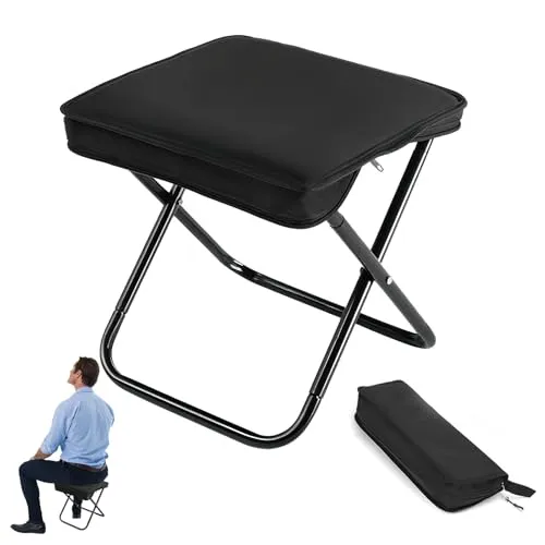 Schwarzer Gartenhocker für Gartenarbeit, Klapphocker Faltbar bis 150 kg, Dreibeinhocker aus Aluminium mit Tragetasche – Leichter & Tragbarer Klappstuhl für Camping, Angeln, Strand, Grillen & Outdoor