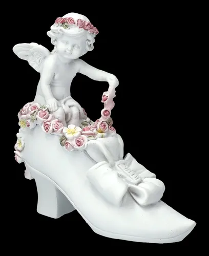 Engel Figur - Putte mit Rosen auf Brautschuh - Hochzeitsdeko Liebe H 11,5 cm
