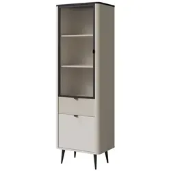 Mirjan24 Vitrine, Kaschmir, Grau, Metall, 1 Schubladen, Rechteckig, 60x191x40 cm, Wohnzimmer, Wohnwände, Vitrinenschränke