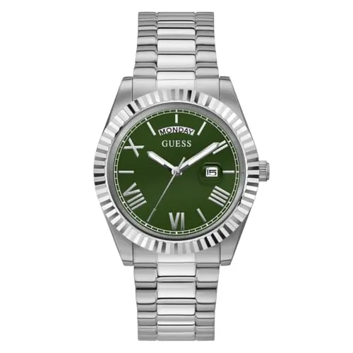 Guess Quarzuhr CONNOISSEUR GW0265G10 - Elegante Herrenuhr mit Datum und Wochentag - Herrenuhren mit olivgrünem Zifferblatt, wasserdicht bis 5 bar und hochwertigem Edelstahlarmband für stilbewusste Träger.