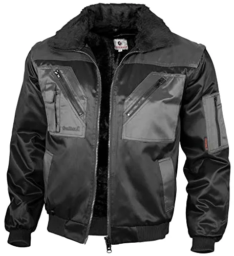 Qualitex Workwear Pilotenjacke XXL - Funktionsjacke in schwarz/grau mit abtrennbaren Ärmeln und Futter, ideal für vielseitige Einsätze und optimalen Tragekomfort.