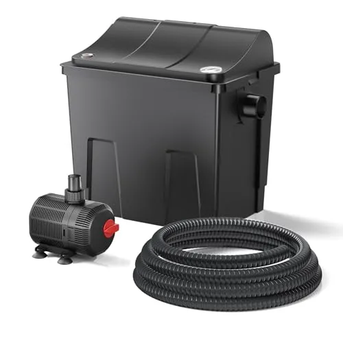SunSun CBF-200T Bioteichfilter Komplettset - Filterpumpen für Gartenteiche mit 9W UVC Klärer, ideal für klare Teichverhältnisse bis 8000 Liter, inklusive Pumpe, Schlauch und Thermometer für einfache Installation und Wartung.