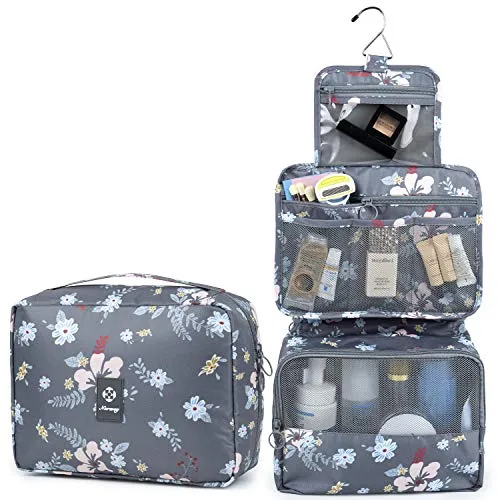 Kulturtasche Damen Gross - Kulturtasche Zum Aufhängen, Kulturbeutel für Damen & Herren Kosmetiktasche - Waschtasche (Dunkle Blume Neu)