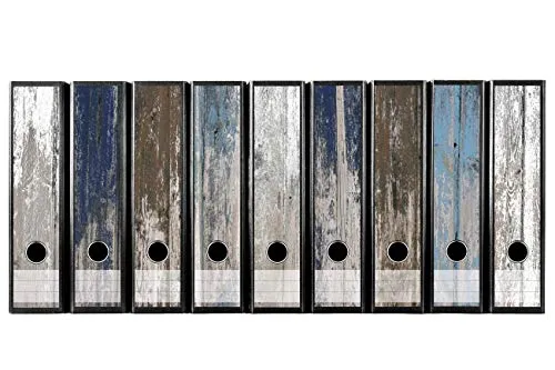 codiarts. Ordnerrücken selbstklebend für 9 breite Ordner - Buchrücken Etiketten-Set gestantzt mit Griffloch - Ordner-Aufkleber breit - Rückenschilder im Vintage-Motiv: Alte maritime Holz Planken