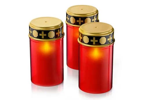 BEARWARE Grabkerze LED Grablicht, Batteriebetrieb, Friedhofskerze, wassergeschützt, IP44 (Spar-Set, 3-tlg), wetterfest, realistischer Flackereffekt, wiederverwendbar, Grablaterne