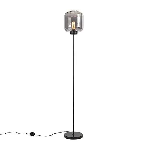 Qazqa Stehlampe Qara - Elegante 1-flammige Leuchte mit Rauchglas - Standleuchte im Glamour-Stil, 161 cm hoch, sorgt für diffuse Beleuchtung und eine stilvolle Atmosphäre in jedem Raum. Leuchte ohne Glühbirne, ideal für E27-Glühbirnen.