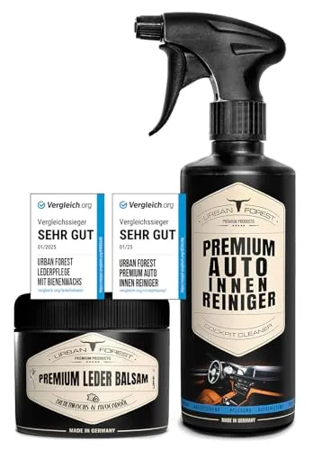 URBAN FOREST Auto Innenraum Reiniger 500ml + Premium Leder Balsam für Auto Lederpflege 250ml | Autopflege Set für den gesamten Auto Innenraum