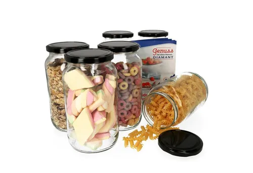 MamboCat Einmachglas 6er Set Rundglas 1062 ml To 82 schwarzer Deckel incl. Rezeptheft, Glas