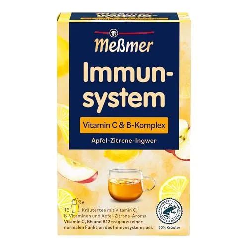 Meßmer Immunsystem Apfel Zitrone Ingwer Tee 16 Beutel - Fruchtig-scharfer Tee zur Stärkung des Immunsystems, ideal für kalte Tage und eine gesunde Lebensweise.