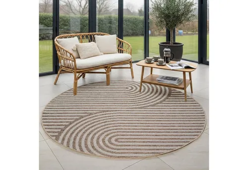 Carpettex Outdoorteppich Boho Flachgewebter Teppich, Rund, Höhe: 5 mm, Outdoor Teppich Wetterfest Modern Design Wohnzimmer Küchen Terrasse