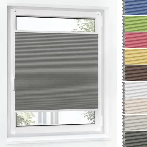 Jalousiescout Wabenplissee ohne Bohren Verdunklung—Thermo plissee Klemmfix Zweifarbig 50x120cm grau-Weiß, Sonnen-, Sicht- & Hitzeschutz Jalousie verdunklung für Fenster & Tür