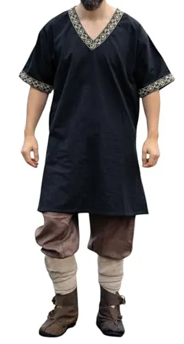 Leonardo Carbone® Wikinger Tunika Loki - Mittelalter Kleidung Herren, 100% Baumwolle Schwarz 2XL - Erlebe die Wikingerzeit mit der stilvollen Tunika Loki von Leonardo Carbone. Aus hochwertiger Baumwolle gefertigt, perfekt für Mittelalterfeste, LARP und Kostümpartys. Zeitloses Design mit liebevollen Details sorgt für höchsten Komfort.