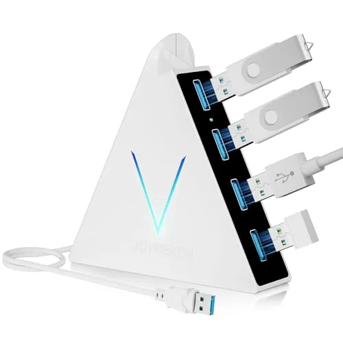 4-Port USB 3.0 Hub, FlyingVHUB USB Hub Tower mit 60 cm verlängertem Kabel, RGB-Beleuchtung (mit Schalter), USB-Splitter für Laptop, PC, PS4, PS5, Xbox, Maus, Tastatur, Flash-Laufwerk, U-Disk(Weiß)