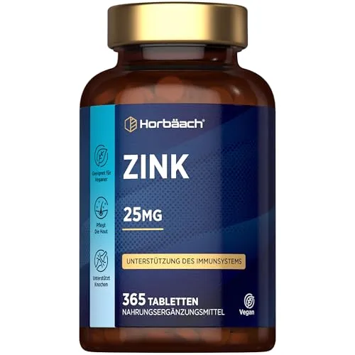 Zink Tabletten Hochdosiert | 365 Vegane Tabletten - Bis Zu 1 Jahr Vorrat | Zinc Supplement | für Männer und Frauen | von Horbaach