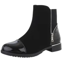 Ital Design Damenschuhe Stiefeletten K-99206 - Flache Kunstleder Stiefel in Schwarz, Größe 38 - Wanderschuhe - Bequeme flache Stiefeletten aus Kunstleder, ideal für lange Spaziergänge und stilvolle Outfits.