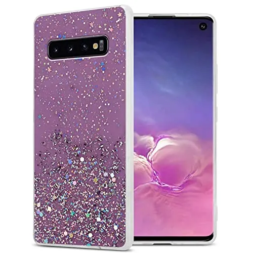 Cadorabo Hülle kompatibel mit Samsung Galaxy S10 Plus Rundumschutz TPU Silikon Case Mädchen Glitzer Strass Design Slim Kratzfest Weiche Gummi Bling Schutzhülle für Samsung Galaxy S10 Plus in Lila