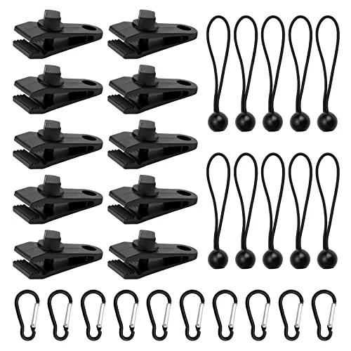 30 Stück Tarp Clips Set mit 10 Heavy Duty Clips und Bungees von Yuechenggui
