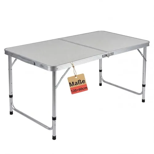 BigDean Klapptisch Campingtisch 120x60cm - Höhenverstellbar & Stabil mit Tragegriff - Höhenverstellbarer Klapptisch für vielseitige Nutzung: Ideal für Zuhause, Camping oder im Garten. Stabil, leicht und mit praktischem Tragegriff – perfekt für jede Gelegenheit!